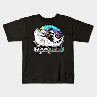 Papaw Saurus Funny Dino Tie Dye Bandana Father's Day Kids T-Shirt